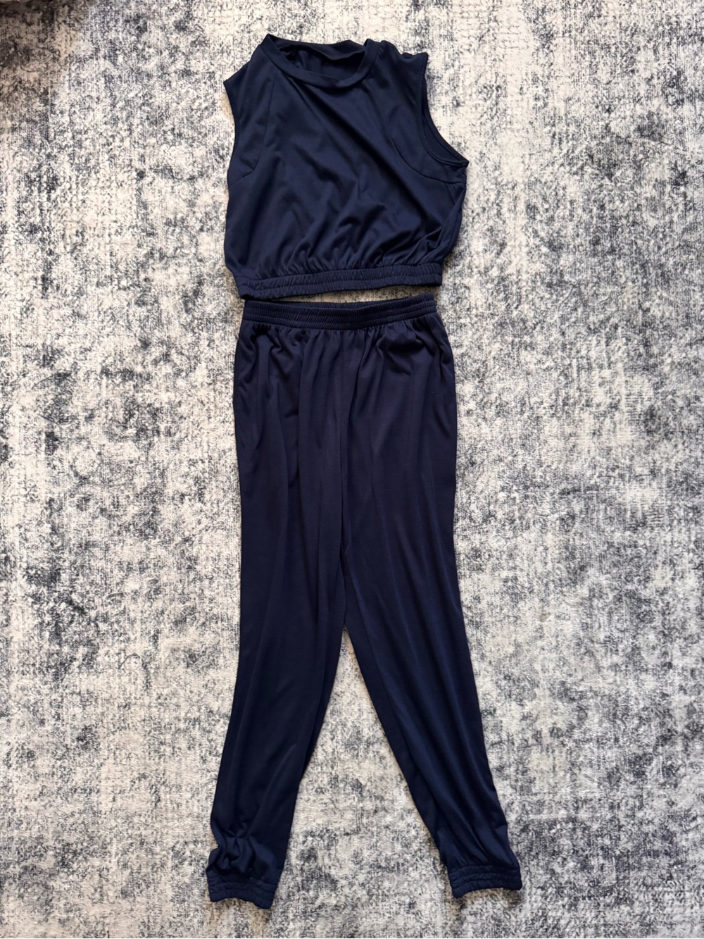 SHEIN Navy Sleeveless Cropped Top & Elastic Waist Joggers Set
